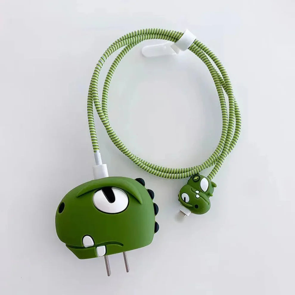 Iphone Charger Case Cover - Green Dragon - 4 Piece Set (With Wire Protector)