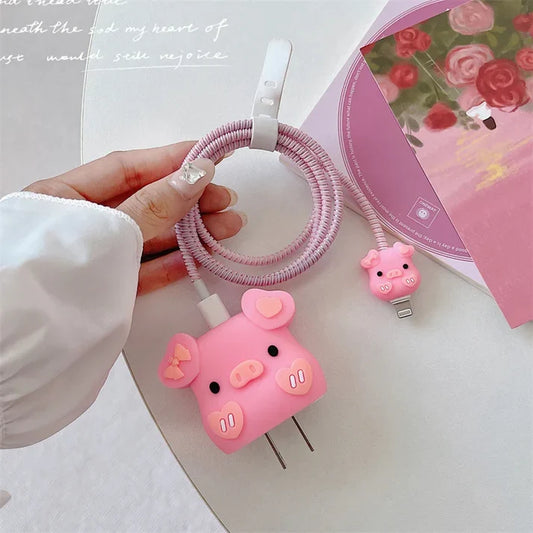 Iphone Charger Case Cover - Pink Piggy - 4 Piece Set