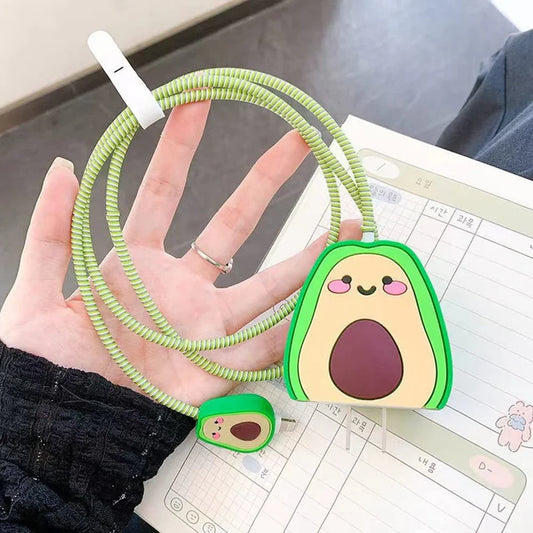 Iphone Charger Case Cover - Avacado - 4 Piece Set (With Wire Protector)