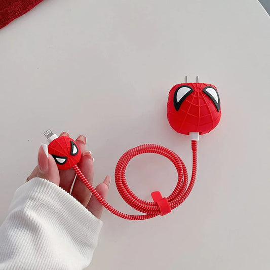 Iphone Charger Case Cover - Spiderman - 4 Piece Set (With Wire Protector)