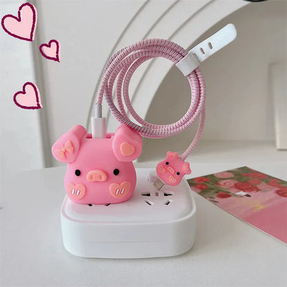 Iphone Charger Case Cover - Pink Piggy - 4 Piece Set