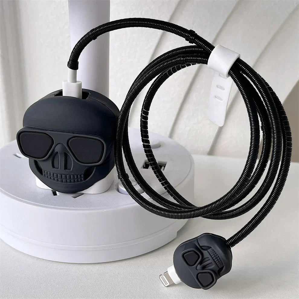 Iphone Charger Case Cover - Drip Skull - 4 Piece Set (With Wire Protector)