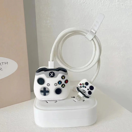 Iphone Charger Case Cover - Xbox White  - 4 Piece Set (With Wire Protector)