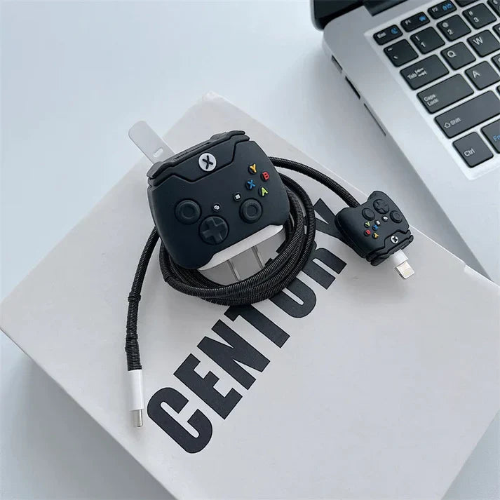 Iphone Charger Case Cover - Xbox Black - 4 Piece Set (With Wire Protector)