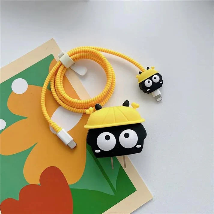 Iphone Charger Case Cover - Yellow Hat - 4 Piece Set (With Wire Protector)