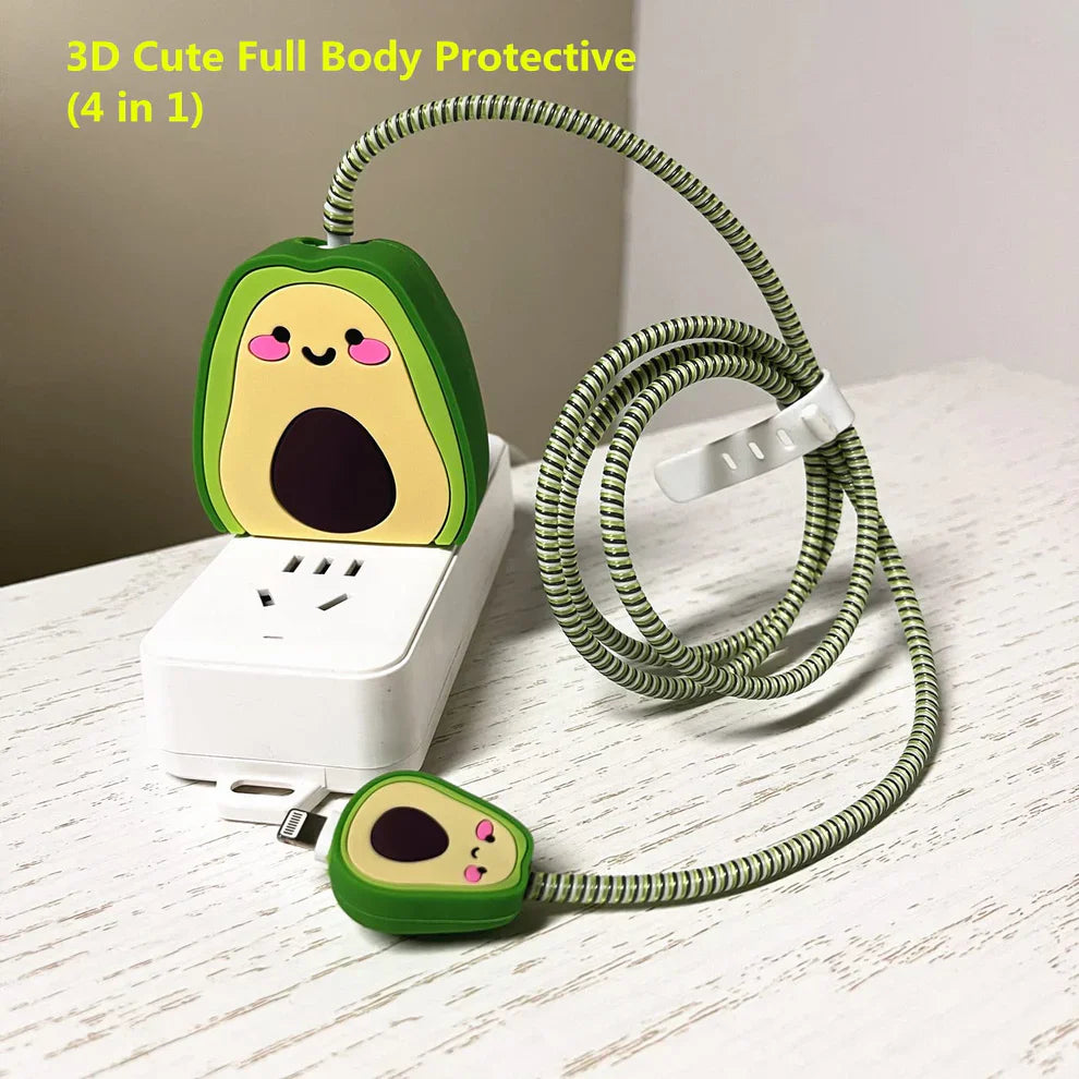 Iphone Charger Case Cover - Avacado - 4 Piece Set (With Wire Protector)