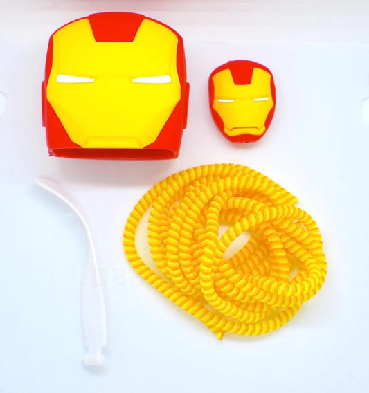 Iphone Charger Case Cover - Iron Man - 4 Piece Set (With Wire Protector)