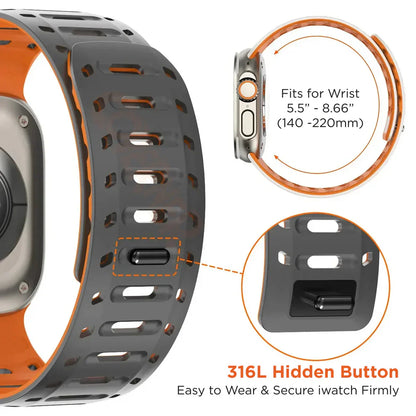 TwinLock Band for Apple Watch [42/44/45/49mm] – Dual Pin + Magnetic Lock | Arthritis-Friendly, Sweatproof Silicone Strap by India